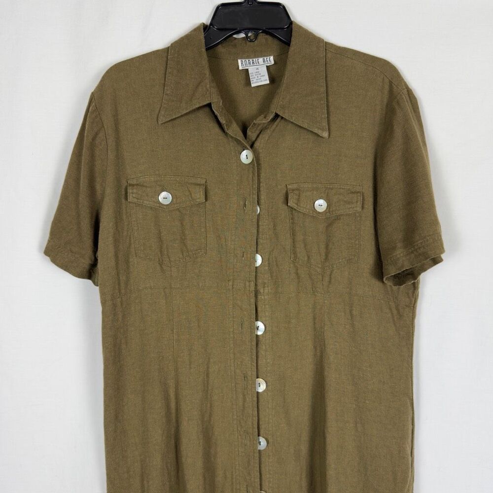 Vintage Bobbie Bee Linen Green A-Line Full Button Dress - Women’s 14 - Picture 3 of 6